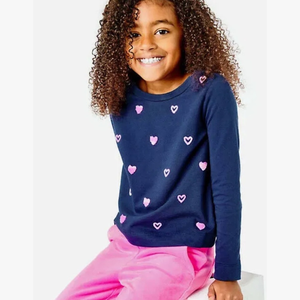Lilly Pulitzer mini Rami sweatshirt, high tide navy wild heart Chenille Xl NWT